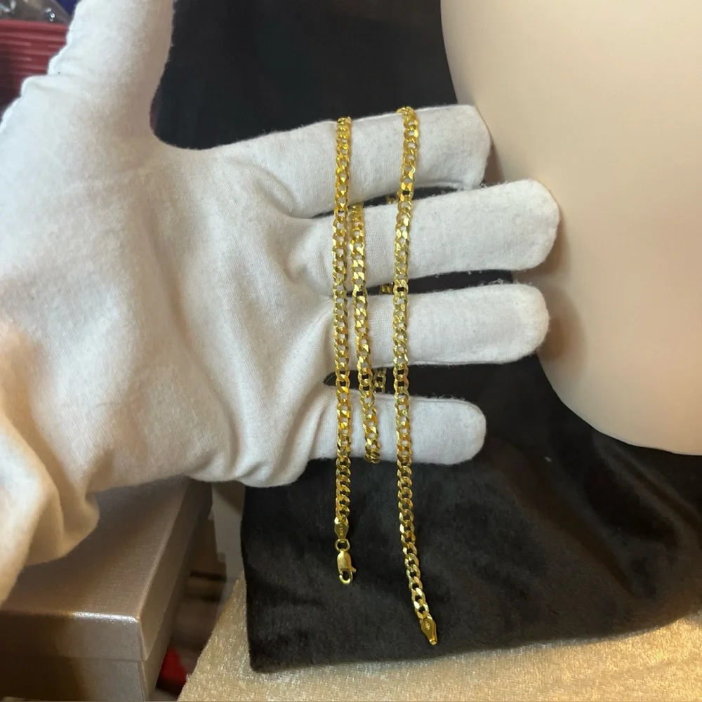 14k Yellow Gold Over Italian sterling silver 20 inch 4.1 MM Italian Cuban chain